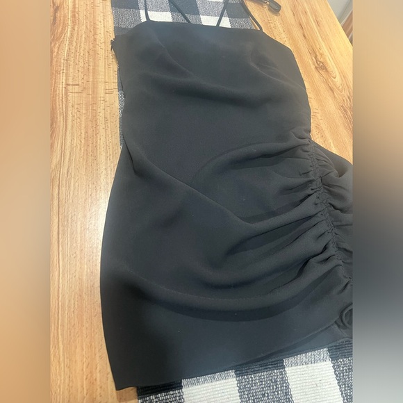 Zara black mini streppy dress with scrunched tie up the side - Picture 3 of 13